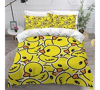 3D Yellow Duck Duvet Cover Double Size Cute Animals Printing Bedding Set Soft Microfiber Comforter Cover Lightweight Luxury Bedroom Decor Quilt Cover 3Pcs With Zipper Closure+2 PillowCases