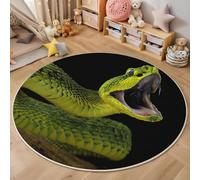 3D Yellow-Green Fanged Rattlesnake Carpet,Personality Animal Rug,Round Carpet Rug For Living Room Bedroom Decoration,Sofa Floor Mats Chair Mats Outdoor Doormat Kid Play Non-Slip Floor Mat,120Cm