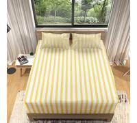 3D Yellow Stripes Single Fitted Sheet Geometric Stripes Printed Bed Sheets 30 cm Deep Fitted Sheets Soft Microfiber Bedding 100x200 cm with 2 Pillowcases for kids and aldults 1516-LK
