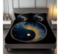 3D Yin and Yang Single Fitted Sheet Tai Chi Fitted Sheets Deep Pocket 30 cm Soft Bed Sheets Microfiber Bedding 100x200 cm with 2 Pillowcases for kids and aldults XCW5051