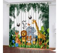 3D Zoo Blackout Curtains Polyester Fabric 2 Panels 168x137cm Thermal Insulated Room Darkening Eyelet Curtain Cartoon Animal Window Drapes for Home Decoration(Image 12-18)