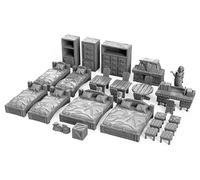3DEGOS Tavern Bedroom Furniture Set DND Terrain 28mm for Dungeons and Dragons, D&D, Pathfinder, Warhammer 40k, RPG, Miniatures, Age of Sigmar, Tabletop, D and D, Dungeons and Dragons Gifts