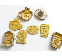 3DKOUPE - Coffee Cookie Cutters with Push - Cup, Espresso Machine, Cup, Coffee Break Grain - Homemade Biscuits - Made in France (Pack of 4)