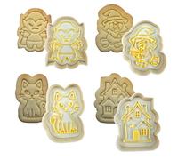 3DKOUPE - Halloween Cookie Cutters with Pusher - Vampire, Witch, Black Cat, Haunted House - Easy Biscuits for Kids - Made in France (Pack of 4)