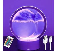 3DMoving Sand Art,360° Rotating Hourglass Decoration table lamp ,7 Color Changing Sand Liquid Motion Desk Lamp,RGB Color Creative Sea Quicksand Moving Sand Art Picture Night Light(Purple with Remote)