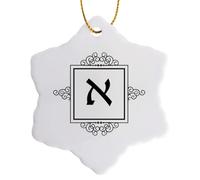 3dRose Aleph - Hebrew Monogram for the Letter A Black and White ivrit Initial 3 inch Snowflake Porcelain Ornament