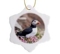 3dRose Atlantic Puffin among wildflowers. Scotland, Shetland Islands - Snowflake Ornament, 3-inch (orn_257929_1)
