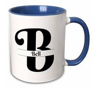 3dRose Bold Script Monogram B Bell 15oz Two-Tone Blue Mug