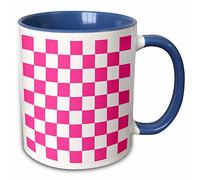 3dRose Checkered hot Pink and White Squares Pattern - Check Checked Checkerboard Chessboard Girly Mosaic 11oz Two-Tone Blue Mug