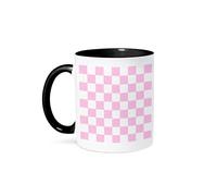 3dRose, Checkered pale pink and white squares pattern - check checked checkerboard chessboard girly mosaic, 11oz Two-Tone Black Mug