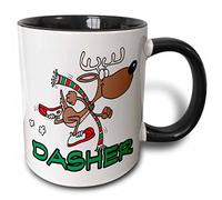 3dRose Cute Running Reindeer Dasher-Two Tone Mug, Ceramic, Black/White, 10.16 x 7.62 x 9.52 cm