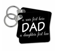 3dRose Dad, A Sons First Hero A Daughters First Love, White Lettering Keyring, 6 cm;, Varies