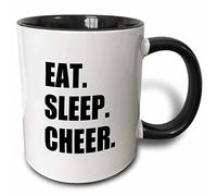3dRose Eat Sleep Cheer - Passionate About Cheerleading - Fun Cheerleader Team - Two Tone Black Mug, 11oz (Mug_180387_4)
