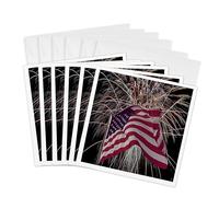 3Drose Fireworks and American Flag - Greeting Cards, 6 by 6-inches, Set of 6 (gc_14246_1)