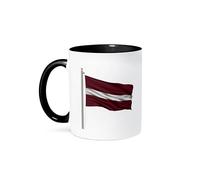 3dRose Flag of Latvia on a Flag Pole Over White Latvian - Two Tone Black Mug, Ceramic, Black, 10.16 x 7.62 x 9.52 cm