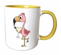 3dRose Funny Cool Pink Flamingo Bird Drinking Martini 11oz Two-Tone Yellow Mug