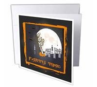 3dRose gc_195871_2 6 x 6-Inch"Spooky Graveyard, Party Time, Big Moon, Skeletons, Black Cat, Spider" Greeting Card (Set of 12)