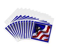 3dRose gc_20164_2 6 x 6-Inch "Invitation Bald Eagle with American Flag" Greeting Card (Pack of 12)