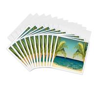 3dRose gc_235739_2 6 x 6-Inch "Two Palm Trees Framing The Ocean Design" Greeting Card (Set of 12)