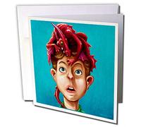 3dRose gc_252436_2 6 x 6-Inch "Young Boy with a Cute Red Dragon on His Head" Greeting Card (Set of 12)