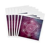 3dRose gc_254901_1 6 x 6-Inch "Sacred Star Geometry on a Purple and Blue Teal Background" Greeting Card (Pack of 6)