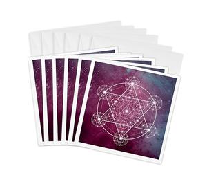 3dRose gc_254901_1 6 x 6-Inch "Sacred Star Geometry on a Purple and Blue Teal Background" Greeting Card (Pack of 6)