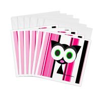 3dRose gc_6334_1 6 x 6-Inch "My Lucky Black Cat Pink Stripes Design" Greeting Card (Pack of 6)