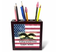 3dRose Image of Grunge Congratulations Eagle Scout on Flag - Tile Pen Holder, 5-Inch (Ph_271133_1)