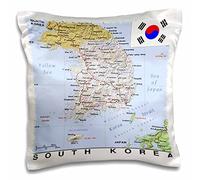 3dRose Lens Art by Florene-Topo Image of Map of South Korea with Cities and Flag (pc-299566-1) Pillow Case, White