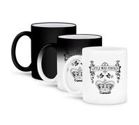 3dRose Little Miss Perfect- Ribbon with Crown and Roses in Black and White 11oz Magic Transforming Mug