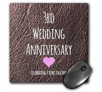 3dRose LLC 8 x 8 x 0.25 Inches Mouse Pad, 3Rd Wedding Anniversary Gift Leather Celebrating 3 Years Together Third Anniversaries Three Years (mp_154430_1)