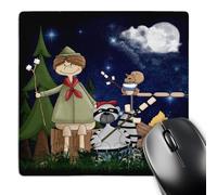 3dRose mp_101838_1 8 x 8-Inch Boy Scout Camper in The Woods with a Squirrel and Marshmallows Mouse Pad