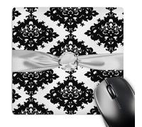 3dRose mp_102633_1 8 x 8-Inch Bold White Black Diamond Ornate Damask Pattern Faux Diamond Ribbon Mouse Pad
