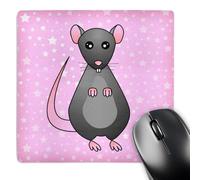 3dRose mp_10801_1 8 x 8-Inch Cute Grey Rat Pink Star Background Mouse Pad