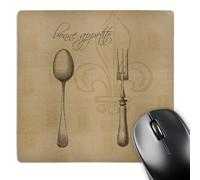 3dRose mp_110273_1 8 x 8-Inch Fleur De Lis Bonne Appetite Fork and Spoon Vintage Kitchen Art Mouse Pad
