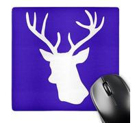 3dRose mp_112846_1 8 x 8-Inch White Deer Stag Head Silhouette on Dark Blue - Minimalist Contemporary Modern Stylish for Christmas Mouse Pad