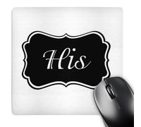 3dRose mp_112859_1 8 x 8-Inch His - Part of His and Hers Set for Romantic Couples - Black and White Retro Vintage Label for Him Mouse Pad