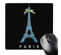 3dRose mp_112910_1 8 x 8-Inch Blue Eiffel Tower with Green Girly Ribbon Bow - Black Stylish France Souvenir - Glam Travel Fashion Mouse Pad
