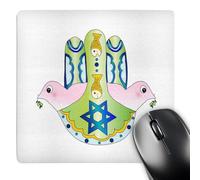 3dRose mp_112922_1 8 x 8-Inch Jewish Chamsa - Hamsa Hand with Pink Peace Doves Blue Magen David Star and Fish Judaism Jew Judaica Mouse Pad