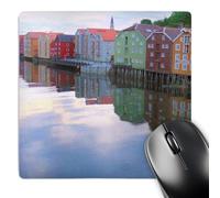3dRose mp_112962_1 8 x 8-Inch Trondheim Norway - Colorful Rainbow Houses on River Lake Reflection Calm Water Norwegian Photography Mouse Pad