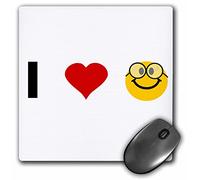 3dRose mp_113101_1 8 x 8-Inch I Love Heart Geeks - Cute Geeky Nerdy Smiley Face with Glasses - Geek Nerd Pride Nerdfighter Nerds Mouse Pad