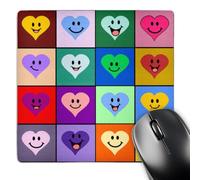3dRose mp_113107_1 8 x 8-Inch Happy Heart Squares Pattern - Colorful Rainbow Smiley Face Hearts Cute Multicolor Multicolored Love Mouse Pad