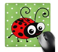 3dRose mp_113183_1 8 x 8-Inch Cute Ladybug Green Polka Dot Design - Kawaii Happy Red and Black Spots Ladybird Cartoon Lady Bug Mouse Pad