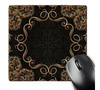 3dRose mp_113827_1 8 x 8-Inch Elegant Gold Design on a Dark Chocolate Brown Damask Background Mouse Pad