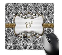 3dRose mp_113939_1 8 x 8-Inch Elegant Back and White Animal Print with Gold Frame Monogram Letter E Mouse Pad