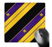 3dRose mp_114214_1 8 x 8-Inch Horizontal Black, Purple and Gold Stripes with Black Gold Fleur-De-Lis. Louisiana Colors. Mouse Pad