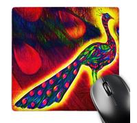 3dRose mp_116500_1 8 x 8-Inch Funky Bright Colors Luminous Peacock Peafowl with Artsy Abstract Background Animal Bird Art Mouse Pad