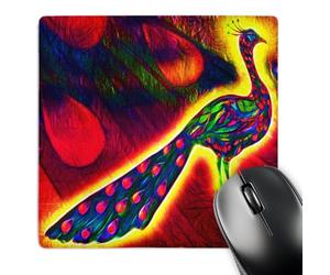3dRose mp_116500_1 8 x 8-Inch Funky Bright Colors Luminous Peacock Peafowl with Artsy Abstract Background Animal Bird Art Mouse Pad