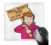 3dRose mp_117300_1 8 x 8-Inch Funny Humorous Woman Girl with a Sign Will Work for Girl Scout Cookies Mouse Pad