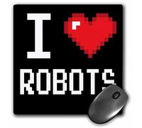 3dRose mp_118933_1 8 x 8-Inch Geeky Old School Pixelated Pixels 8-Bit I Heart I Love Robots Mouse Pad